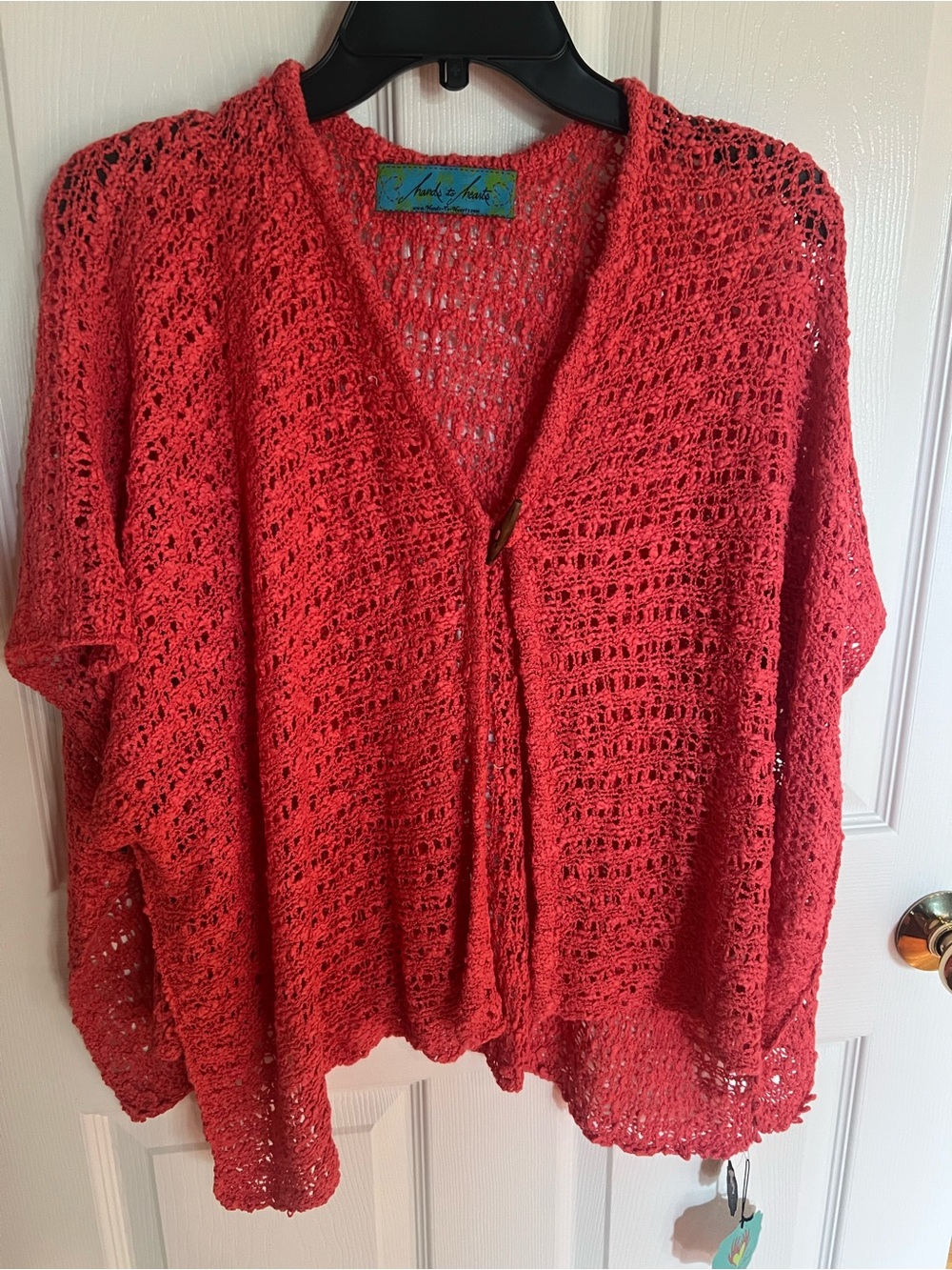 Lightweight Open-Knit Cardigan in Coral Red by